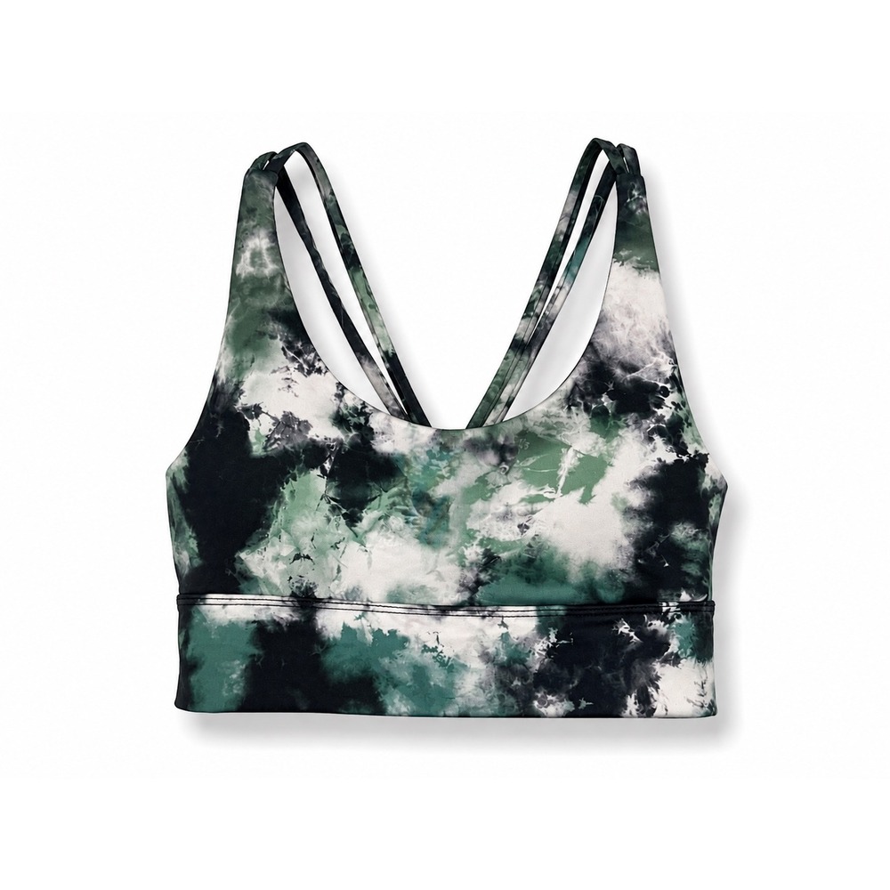 Onzie Mudra Sports Bra Women M/L Green Tie Dye Strappy Back Yoga Gym Activewear